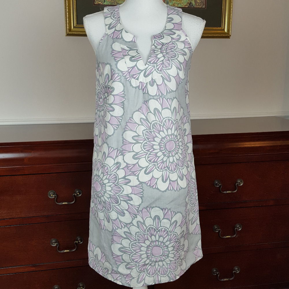 LOFT Gray and Lilac Linen Shift Dress Size 2